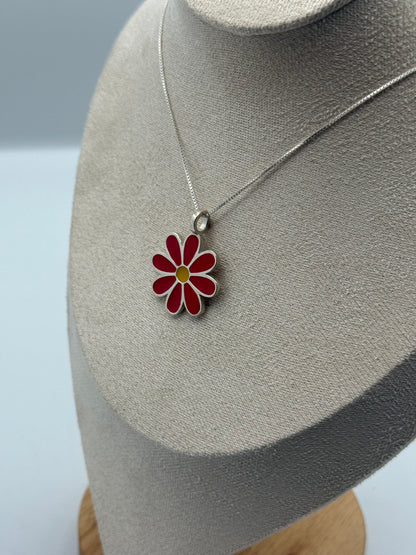 Red Daisy enamel pendant