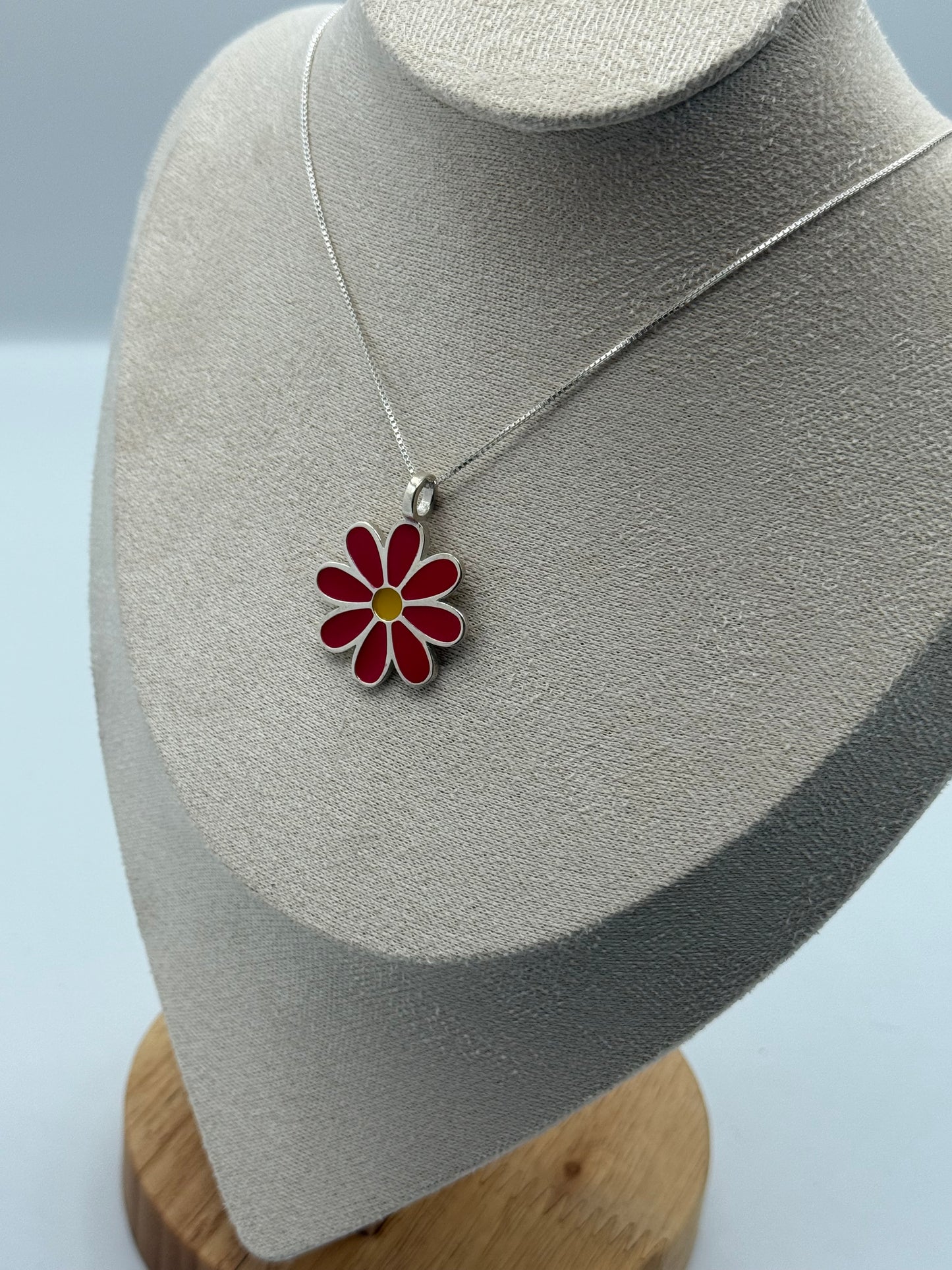 Red Daisy enamel pendant